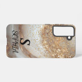 white marble chic gold glitter monogram samsung galaxy hoesje (Achterkant horizontaal)
