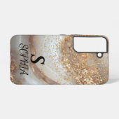 white marble chic gold glitter monogram samsung galaxy hoesje (Achterkant horizontaal)