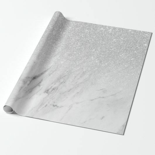 White Marble Chic Silver Glitter Cadeaupapier (Uitgerold)