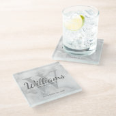 White Marble Classic Script Specialized Groomsmen Glazen Onderzetter (Schuin)