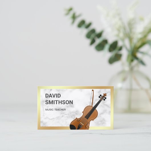White Marble Classy Vioolmuziekleraar Violist Visitekaartje (Staand voorkant)
