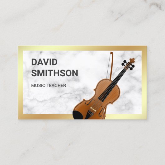 White Marble Classy Vioolmuziekleraar Violist Visitekaartje (Voorkant)