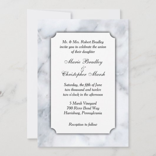 White Marble Classy Wedding Uitnodiging (Voorkant)