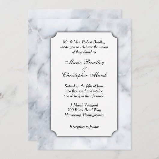 White Marble Classy Wedding Uitnodiging (Voorkant / Achterkant)