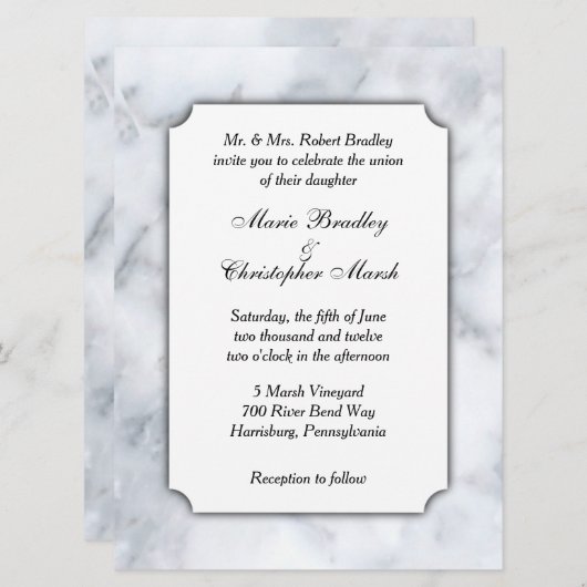 White Marble Classy Wedding Uitnodiging (Voorkant / Achterkant)