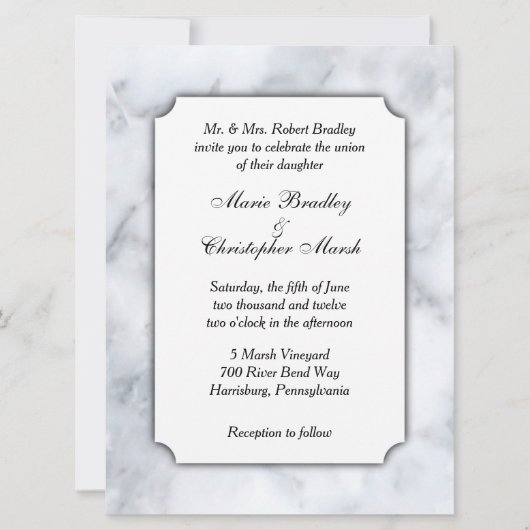 White Marble Classy Wedding Uitnodiging (Voorkant)