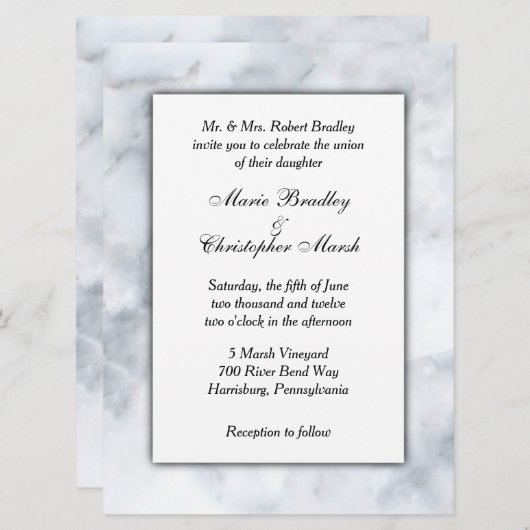 White Marble Classy Wedding Uitnodiging (Voorkant / Achterkant)