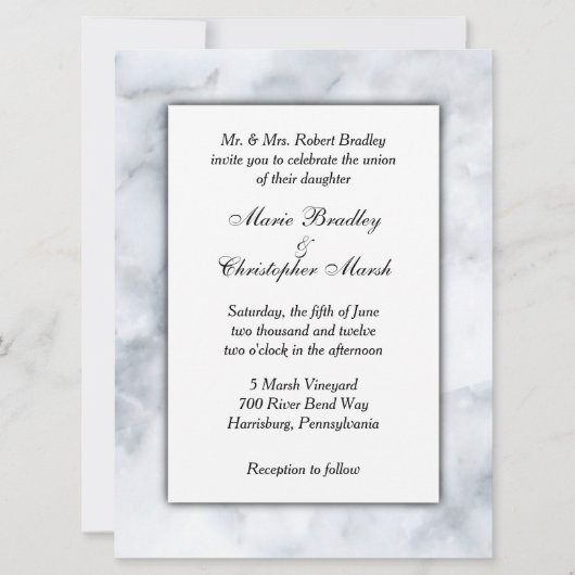 White Marble Classy Wedding Uitnodiging (Voorkant)