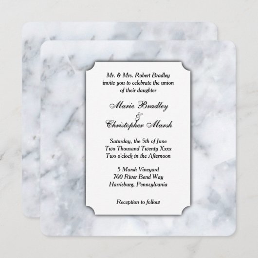 White Marble Classy Wedding Uitnodiging (Voorkant / Achterkant)