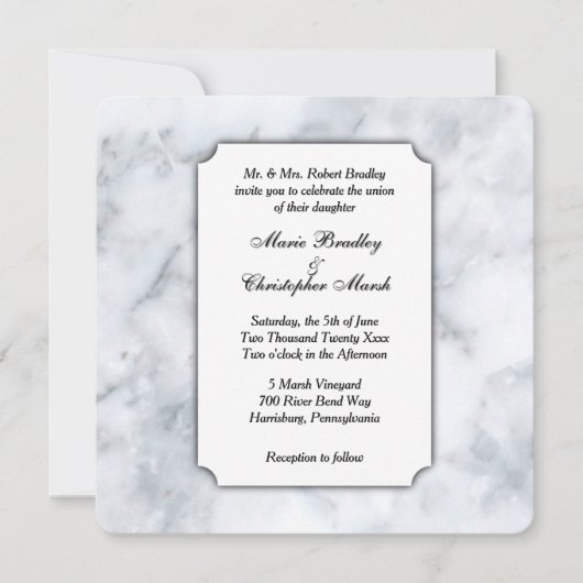 White Marble Classy Wedding Uitnodiging (Voorkant)