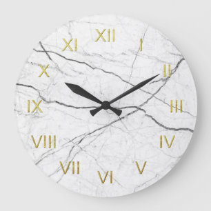 White marble Depiction Wall Clock Gold Numerals Grote Klok
