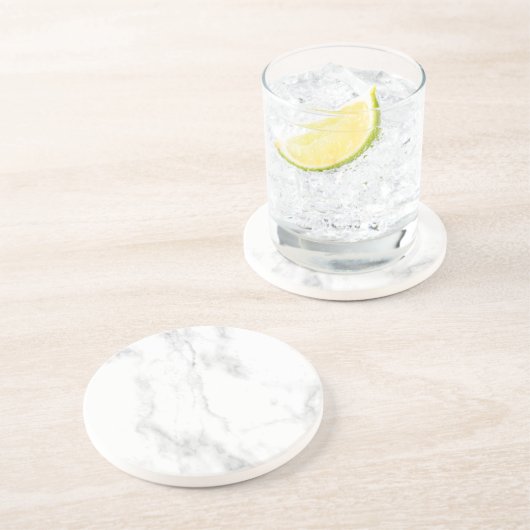 White Marble Elegant Design Trendy Sjabloon Round Zandsteen Onderzetter (Zijkant)