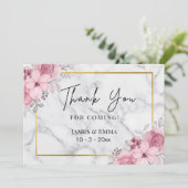 White Marble Elegant Floral Wedding Bedankkaart (Staand voorkant)