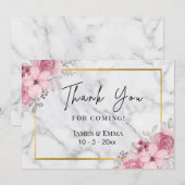 White Marble Elegant Floral Wedding Bedankkaart (Voorkant / Achterkant)