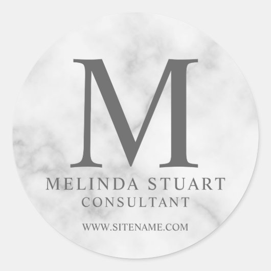 White Marble Elegant Monogram Business Classic Rou Ronde Sticker (Voorkant)
