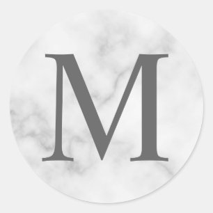 White Marble Elegant Monogram Ronde Sticker