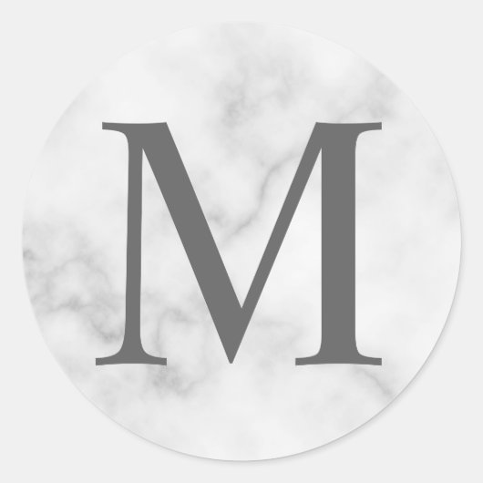 White Marble Elegant Monogram Ronde Sticker (Voorkant)