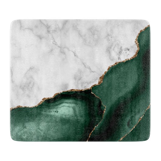 White Marble Emerald Green Agate Gold Glitter Snijplank (Voorkant)