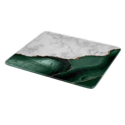 White Marble Emerald Green Agate Gold Glitter Snijplank (Hoek)