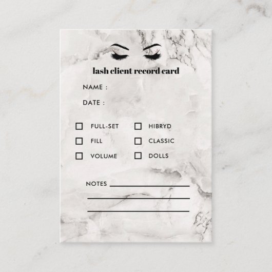 White Marble Eyelash Extension Client Consulting Visitekaartje (Voorkant)