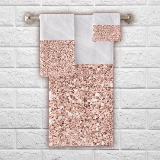 White Marble Faux Roos Gold Pink Glitter Bad Handdoek