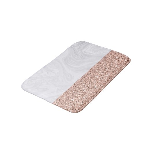 White Marble Faux Roos Gold Pink Glitter Badmat (Gekanteld)