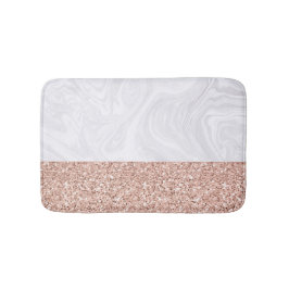 White Marble Faux Roos Gold Pink Glitter Badmat