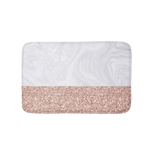 White Marble Faux Roos Gold Pink Glitter Badmat (Voorkant)