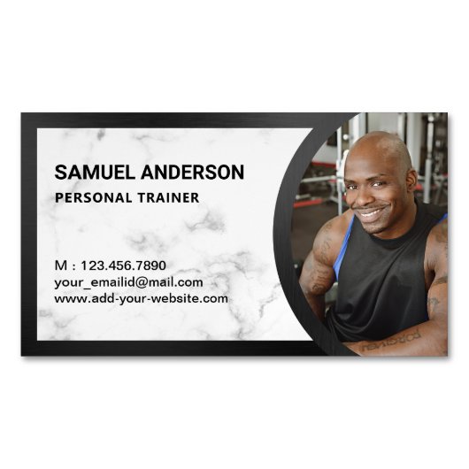 White Marble Fitness Personal Trainer Foto Magnetisch Visitekaartje (Voorkant)