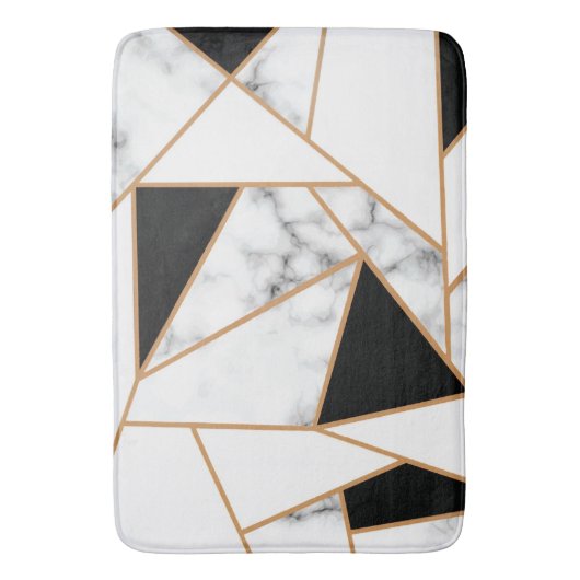 White marble Geometric in Gold Bath Mat (Voorkant Verticaal)
