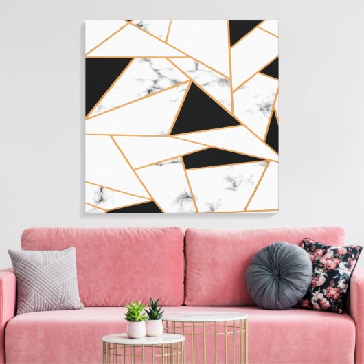 White marble Geometric in Gold Canvas Afdruk (Insitu (Woonkamer))
