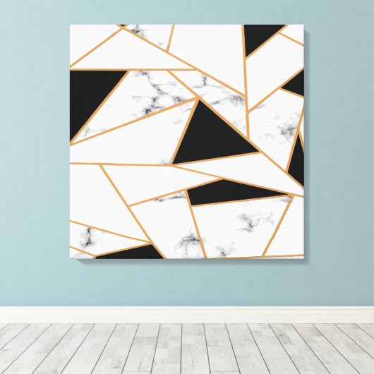 White marble Geometric in Gold Canvas Afdruk (Insitu (Houten vloer))