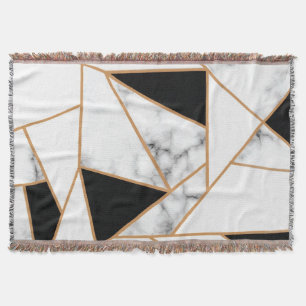 White marble Geometric in Gold Deken