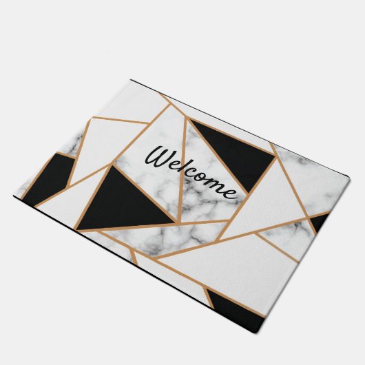 White marble Geometric in Gold Deurmat (Schuin)
