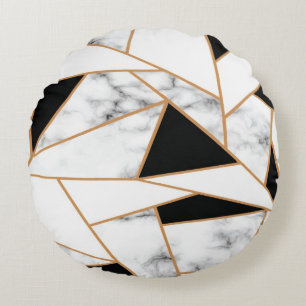 White marble Geometric in Gold Rond Kussen