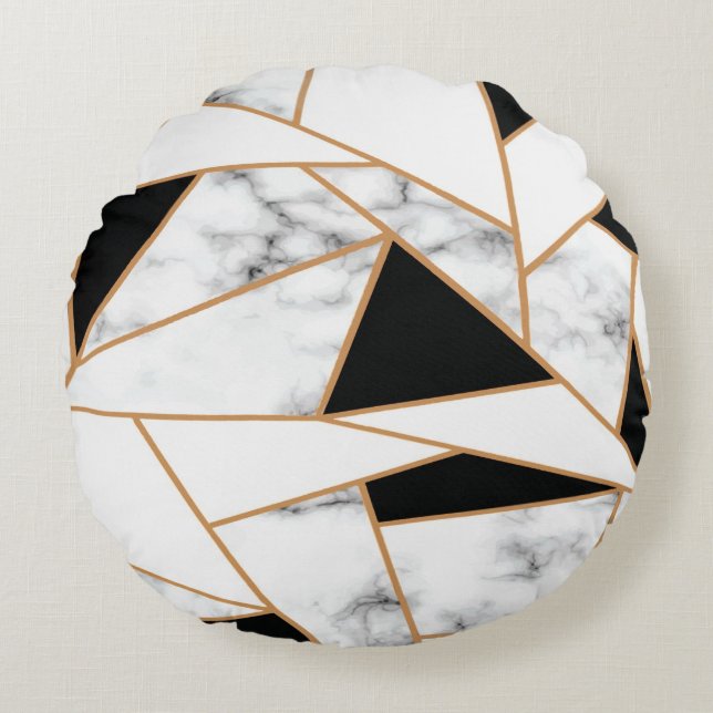 White marble Geometric in Gold Rond Kussen (Voorkant)