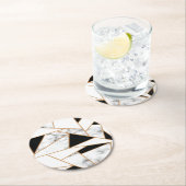 White marble Geometric in Gold Ronde Kartonnen Onderzetter (Insitu)