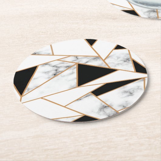 White marble Geometric in Gold Ronde Kartonnen Onderzetter (Gebogen)