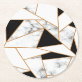 White marble Geometric in Gold Ronde Kartonnen Onderzetter (Voorkant)