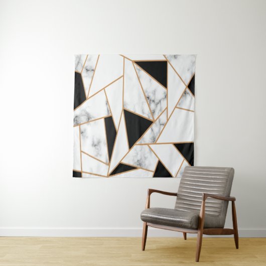 White marble Geometric in Gold Wandkleed (In Situ (horizontaal))