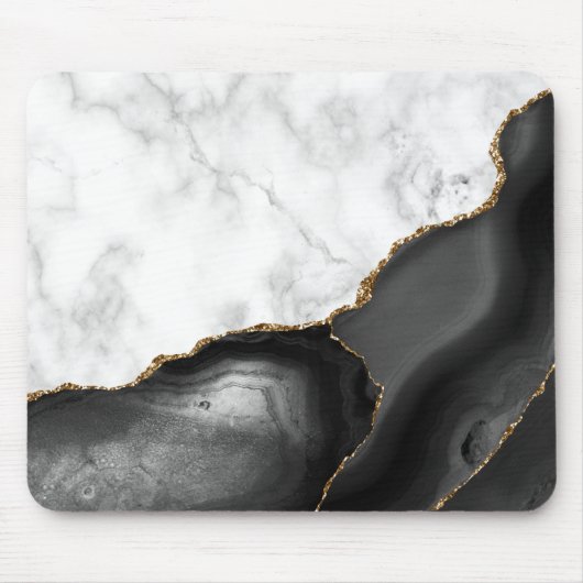 White marble Gilded Black Agate Muismat (Voorkant)