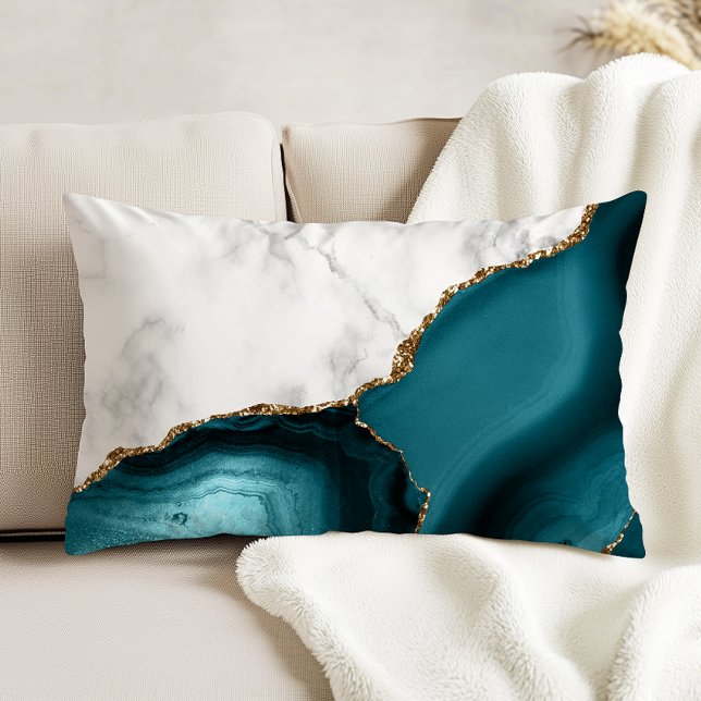 White Marble Gilded Blauwgroen Agate Accent Kussen (Creator heeft geüpload)