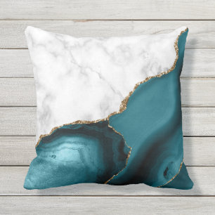 White Marble Gilded Blauwgroen Agate Buitenkussen