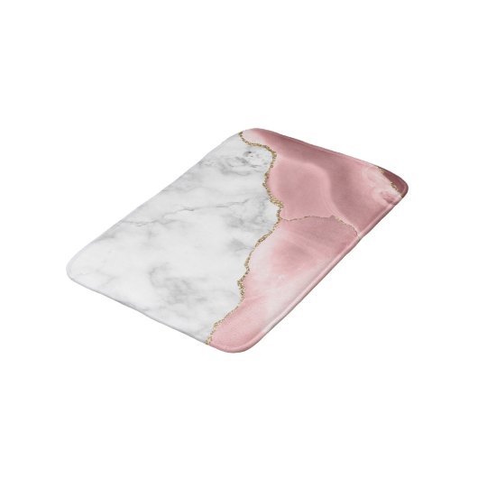 White Marble Gilded Blush Pink Agate Badmat (Gekanteld)