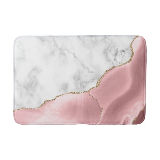 White Marble Gilded Blush Pink Agate Badmat (Voorkant)