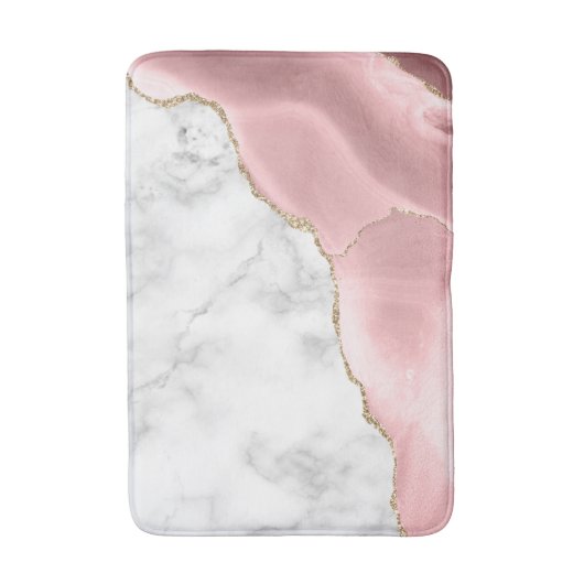 White Marble Gilded Blush Pink Agate Badmat (Voorkant Verticaal)
