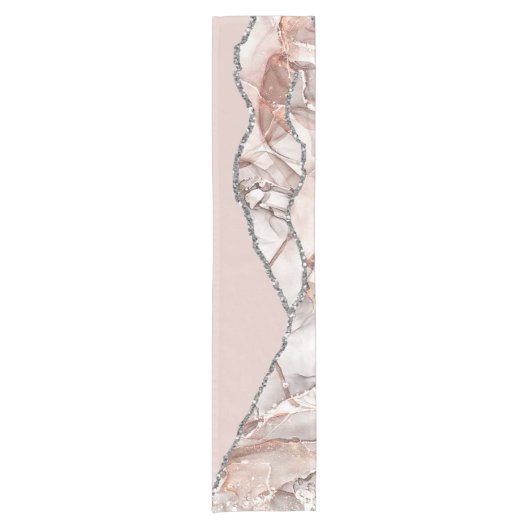White Marble Gilded Blush Pink Agate Korte Tafelloper (Voorkant)