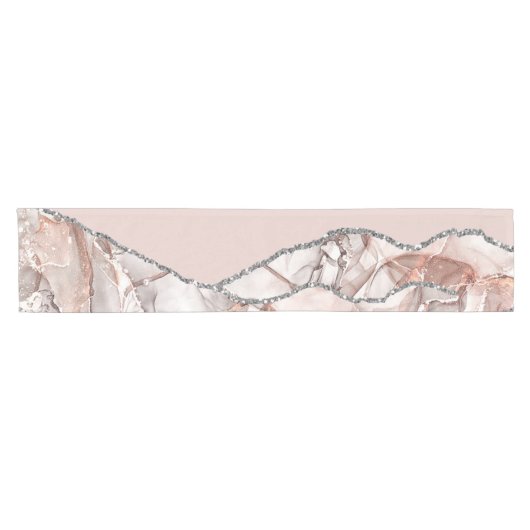 White Marble Gilded Blush Pink Agate Korte Tafelloper (Horizontaal)