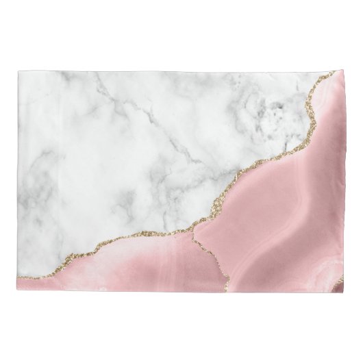 White Marble Gilded Blush Pink Agate Kussensloop (Achterkant)