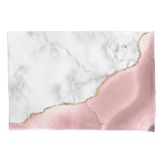White Marble Gilded Blush Pink Agate Kussensloop (Voorkant)